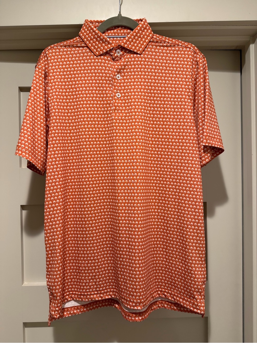 Harlestons Men’s M Burnt Orange Floral Print Tailored Fit Golf Polo